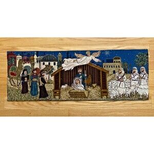 Christmas Tapestry Table Runner 13"x36" Nativity Baby Jesus Holiday Decor
